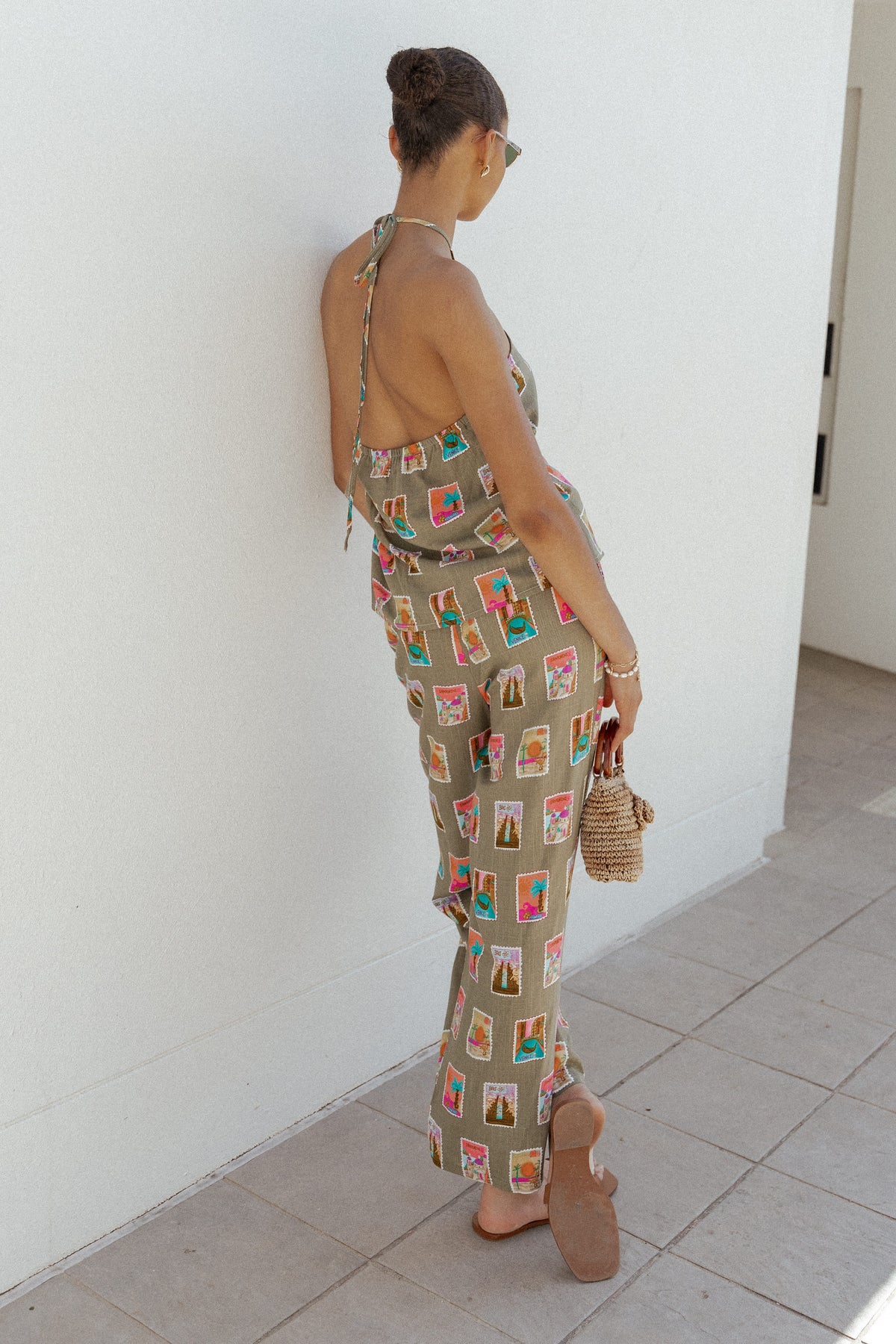 Straight Leg Pants - Olive Stamp Print