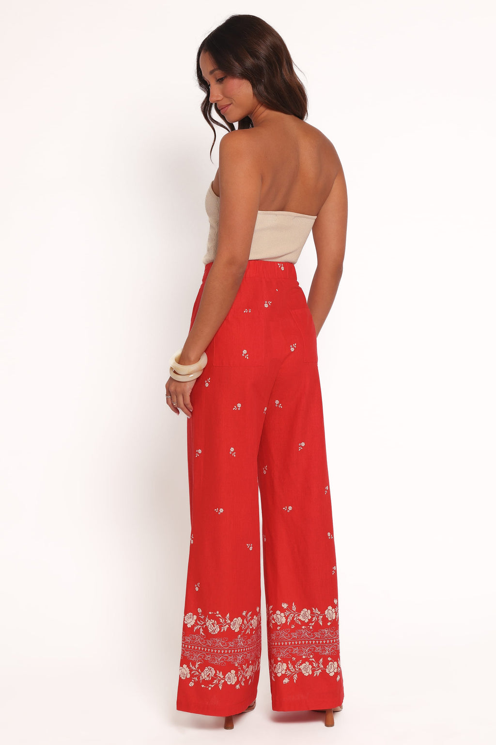 Hose mit weitem Bein – Rotes Blumenmuster