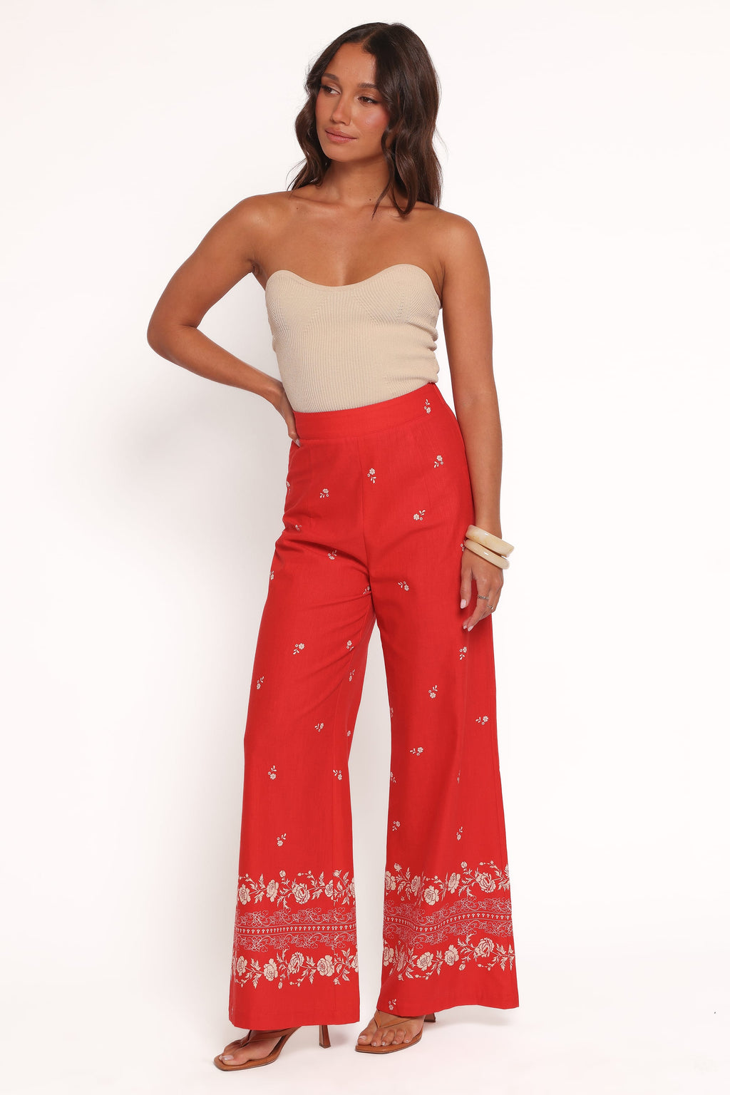 Hose mit weitem Bein – Rotes Blumenmuster