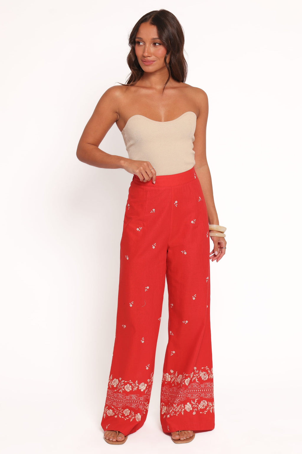 Hose mit weitem Bein – Rotes Blumenmuster