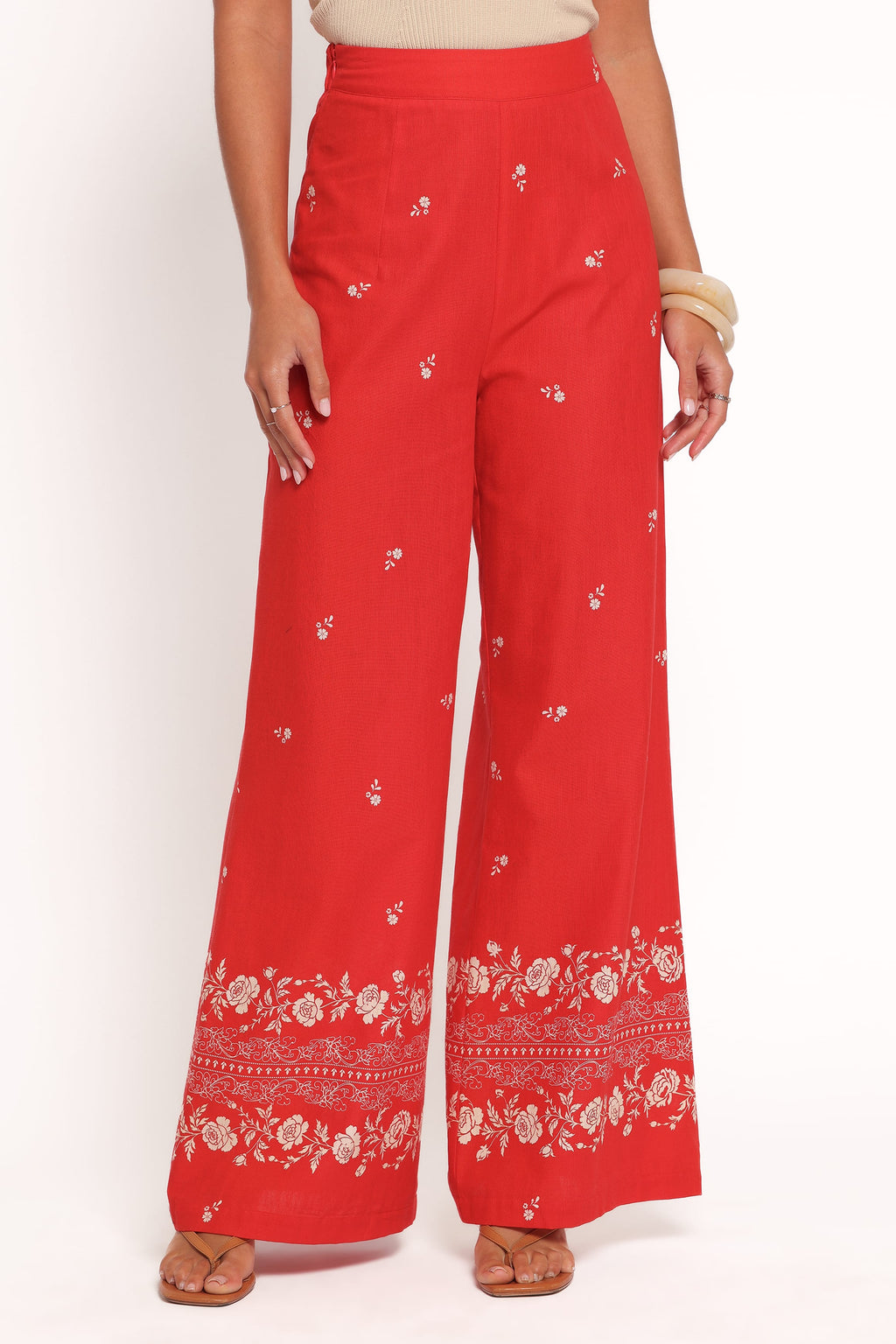 Hose mit weitem Bein – Rotes Blumenmuster