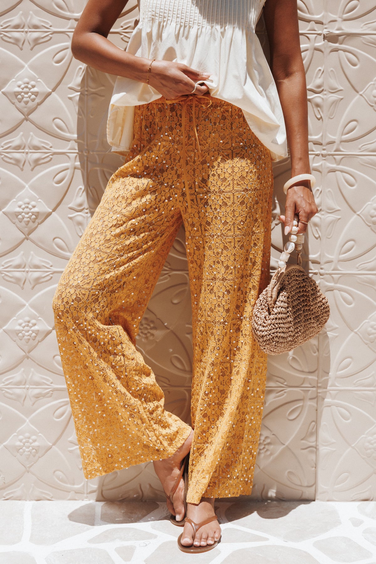Wide Leg Sequin Lace Pants