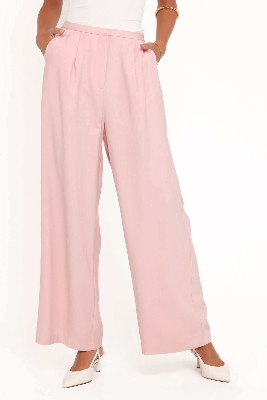 Pantalones de pierna ancha - plisado rosa pálido