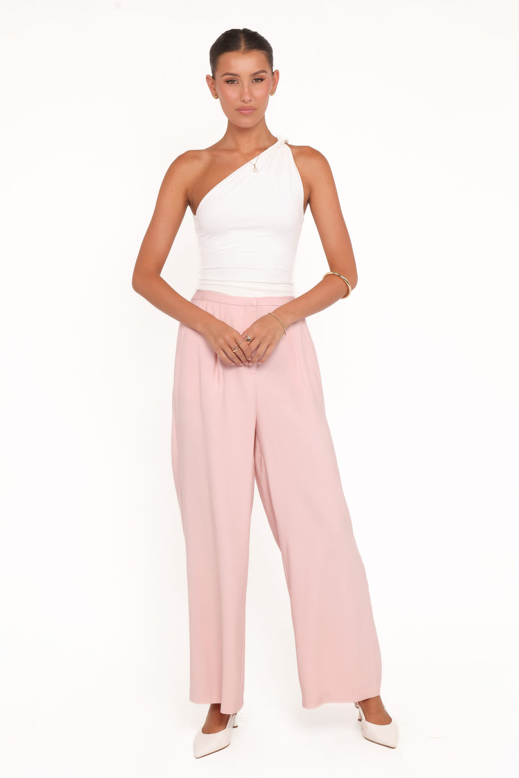 Pantalones de pierna ancha - plisado rosa pálido