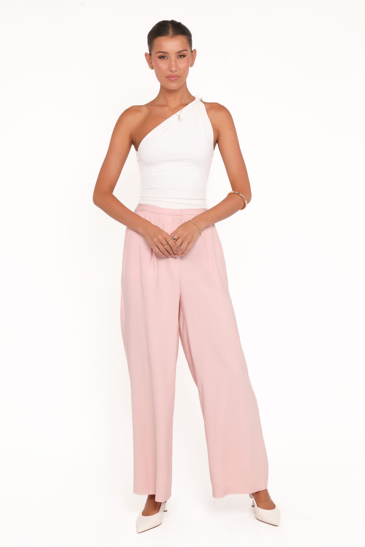 Wide Leg Pants - Pale Pink Pleat