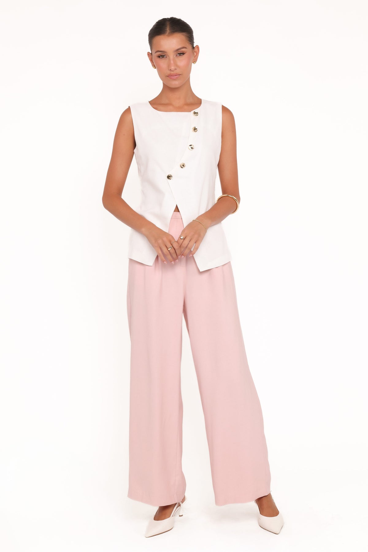 Pantalones de pierna ancha - plisado rosa pálido