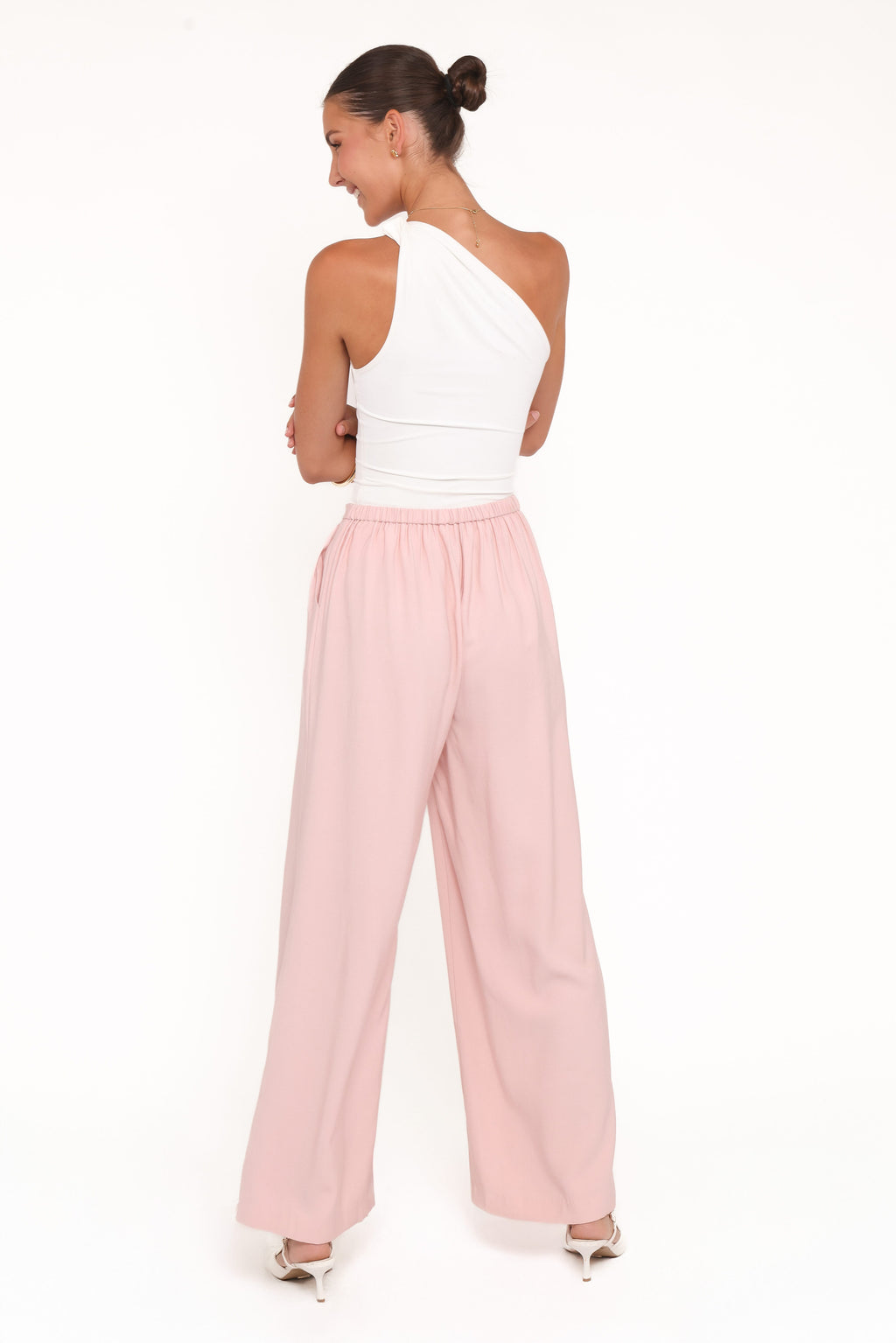 Pantalones de pierna ancha - plisado rosa pálido