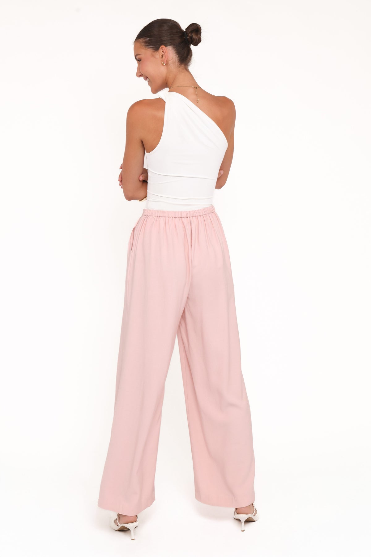 Wide Leg Pants - Pale Pink Pleat