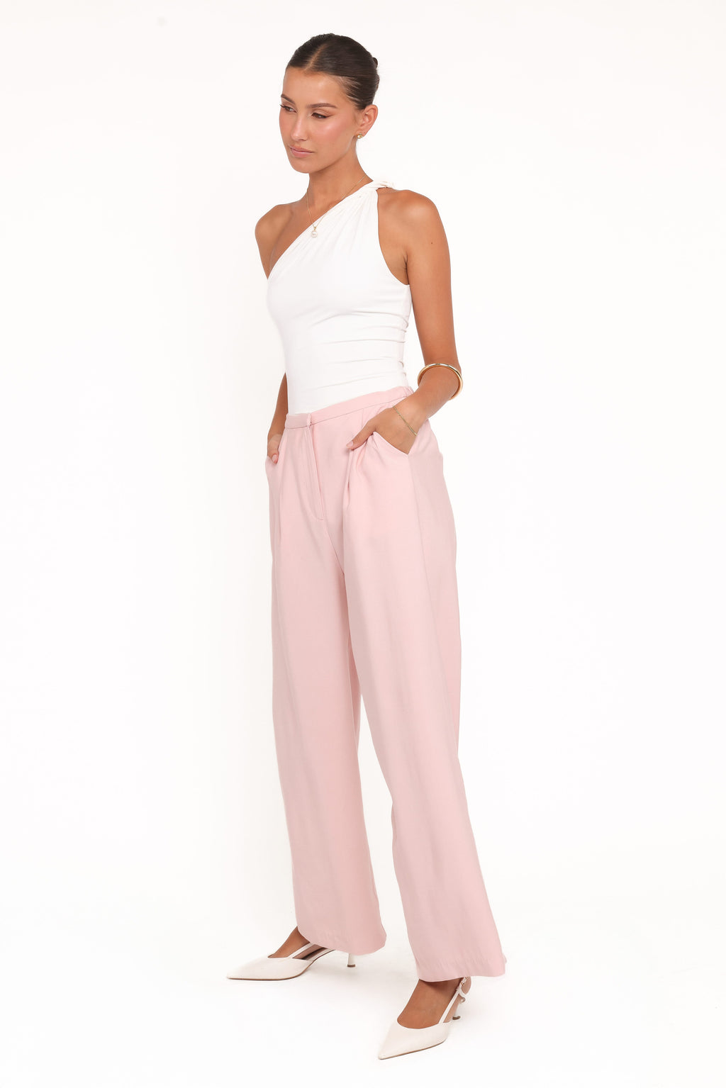 Pantalones de pierna ancha - plisado rosa pálido