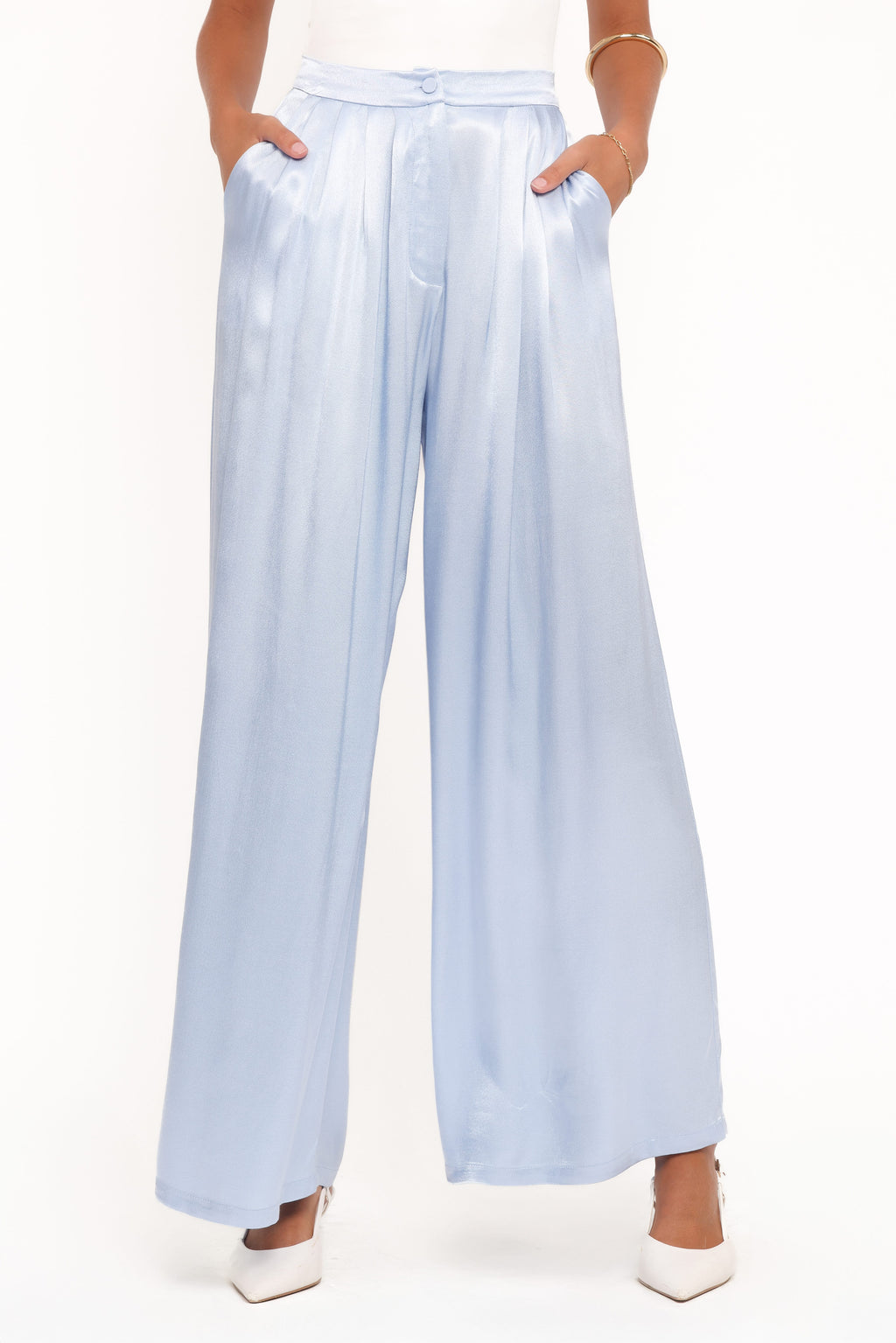 Wide Leg Pants - Blue Pleat