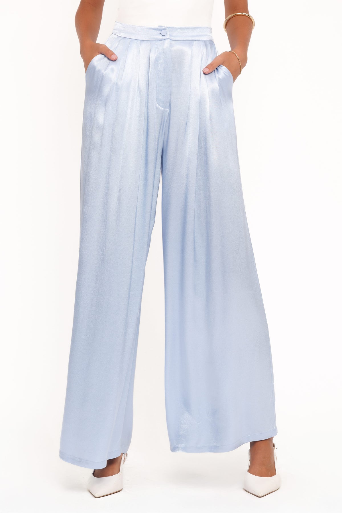 Wide Leg Pants - Blue Pleat