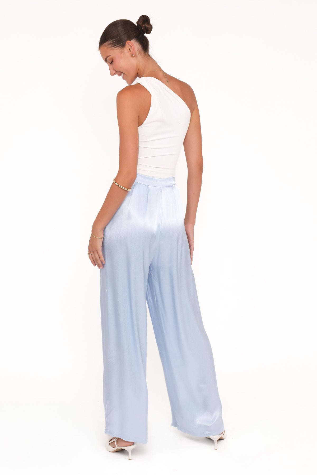 Wide Leg Pants - Blue Pleat