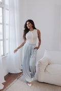 Wide Leg Pants - Blue Pleat