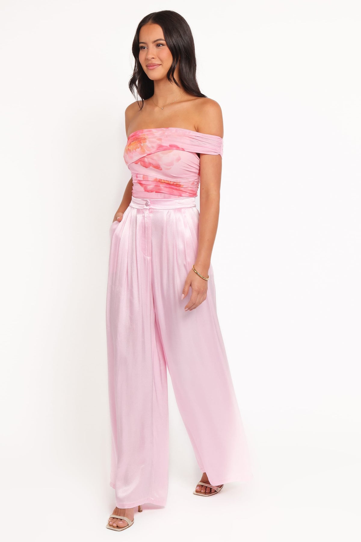 Wide Leg Pants - Pink Pleat