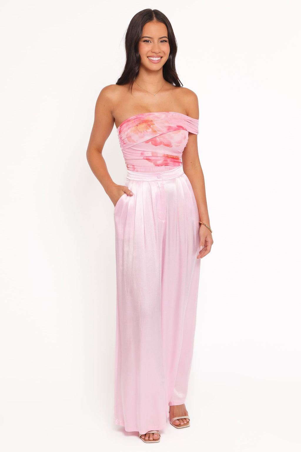 Hose mit weitem Bein – Rosa, plissiert