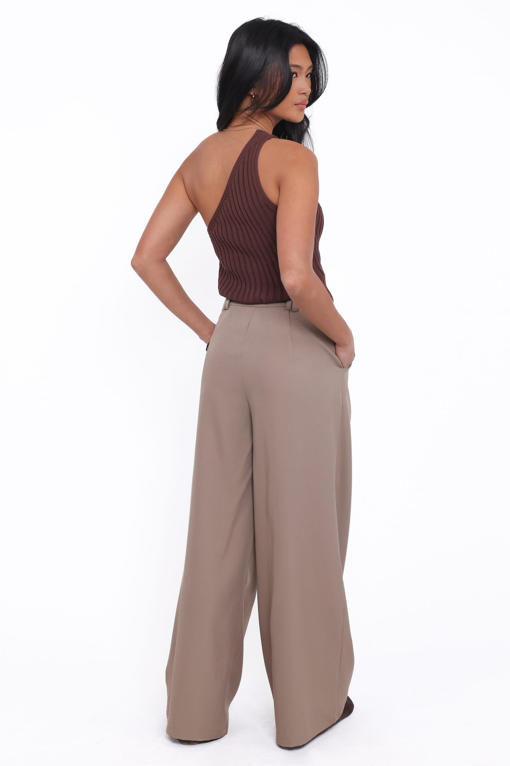 Wide Leg Pants - Beige Pleat