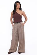 Wide Leg Pants - Beige Pleat