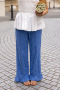 Straight Leg Embroidered Pants - Cobalt