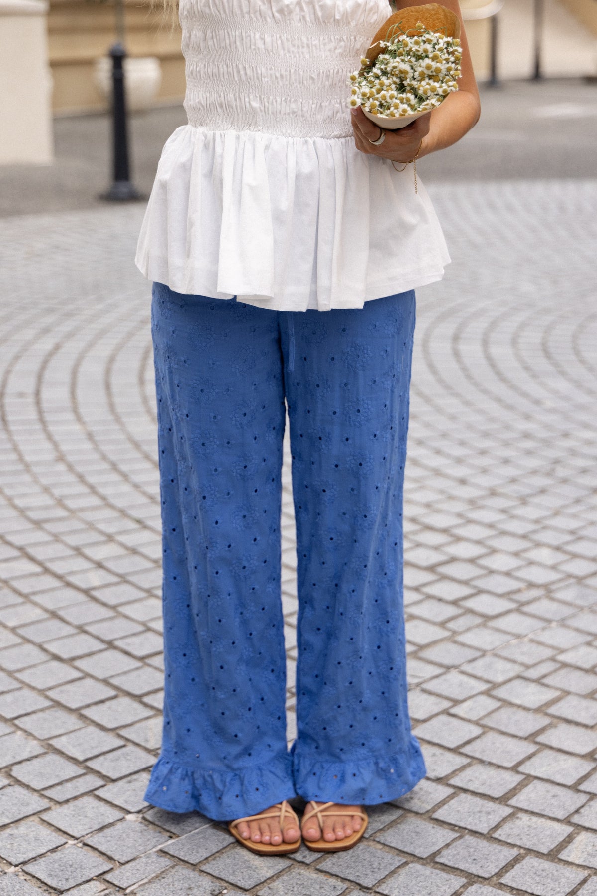 Straight Leg Embroidered Pants - Cobalt