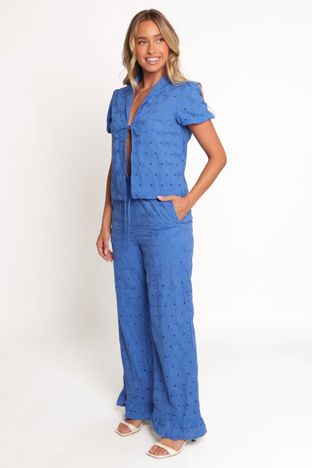 Straight Leg Embroidered Pants - Cobalt