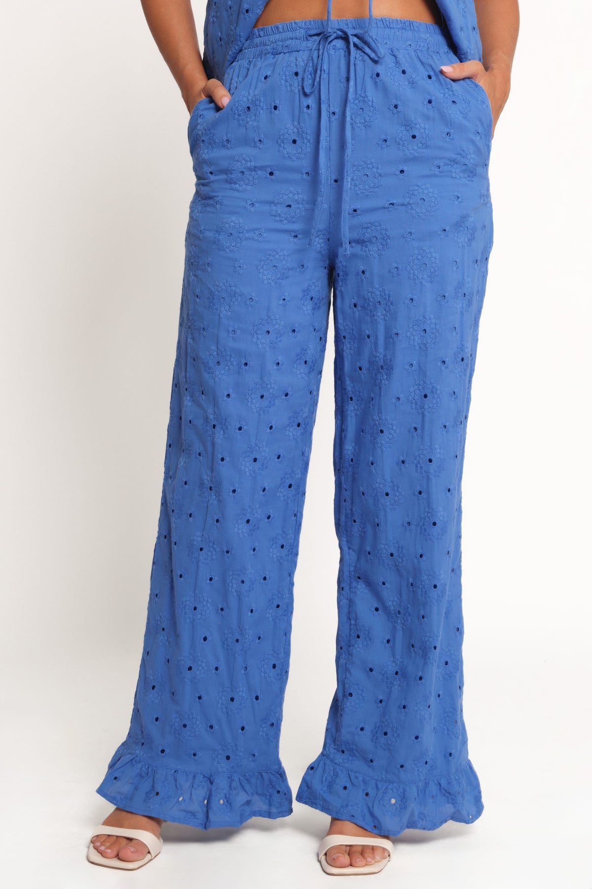 Straight Leg Embroidered Pants - Cobalt