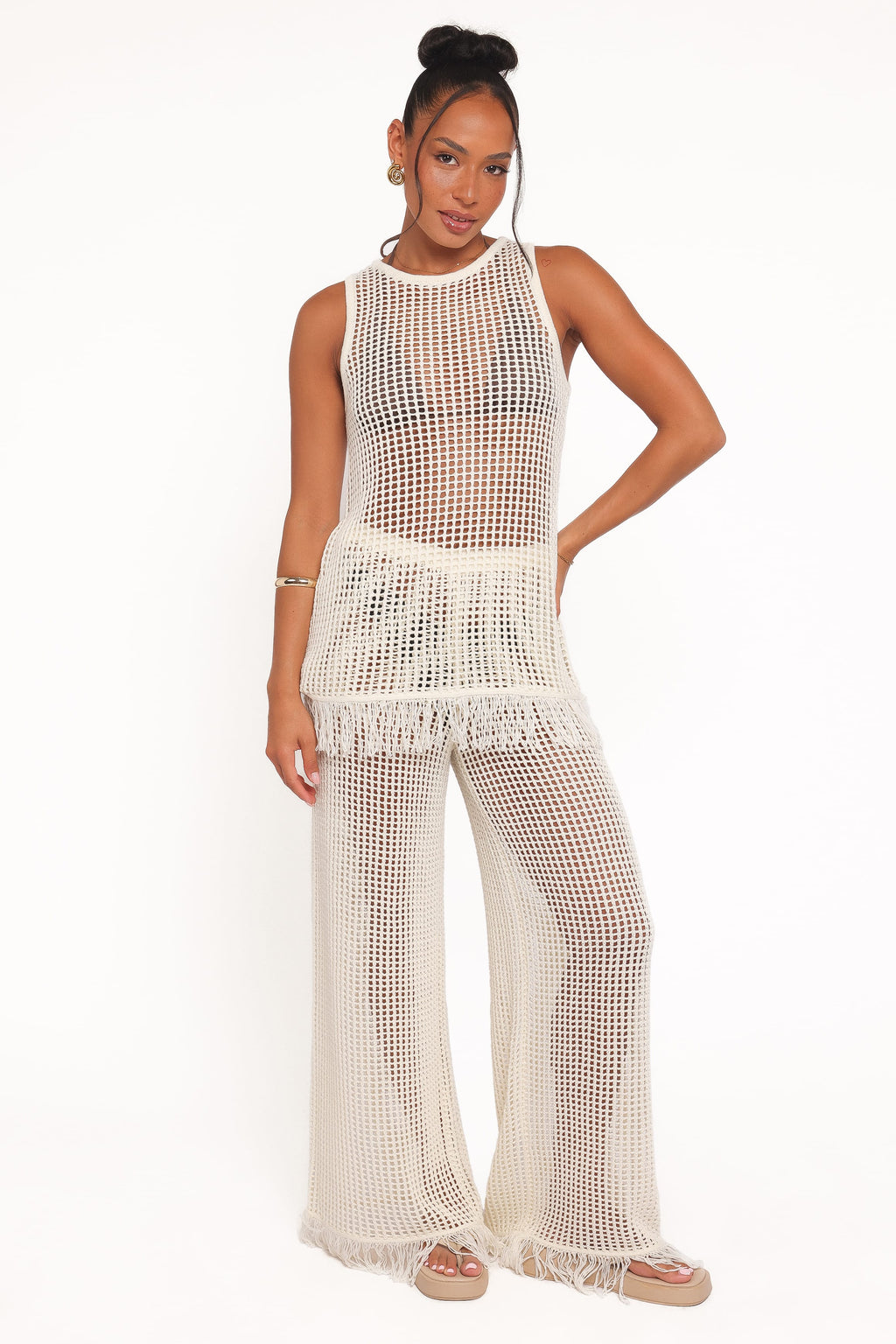 Wide Leg Knit Pants - Off White