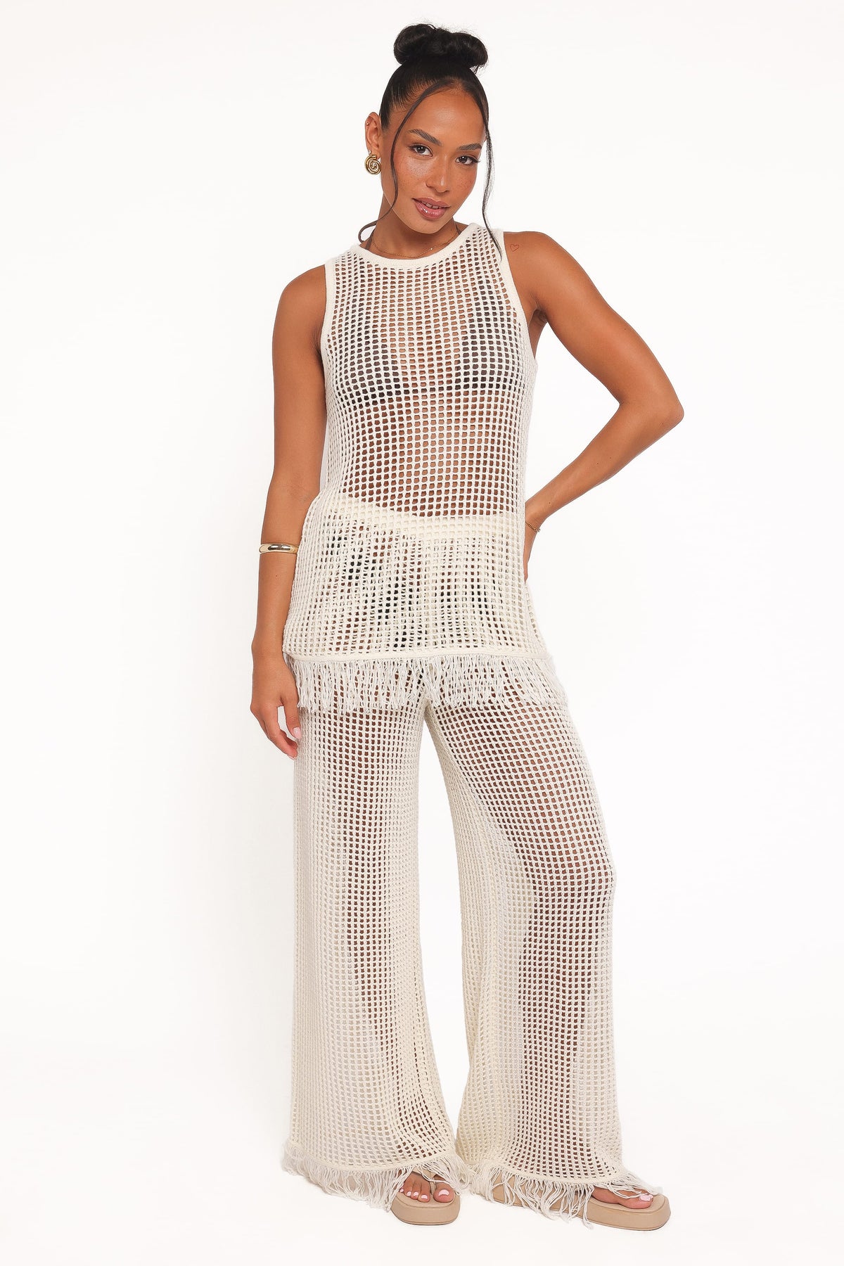 Wide Leg Knit Pants - Off White