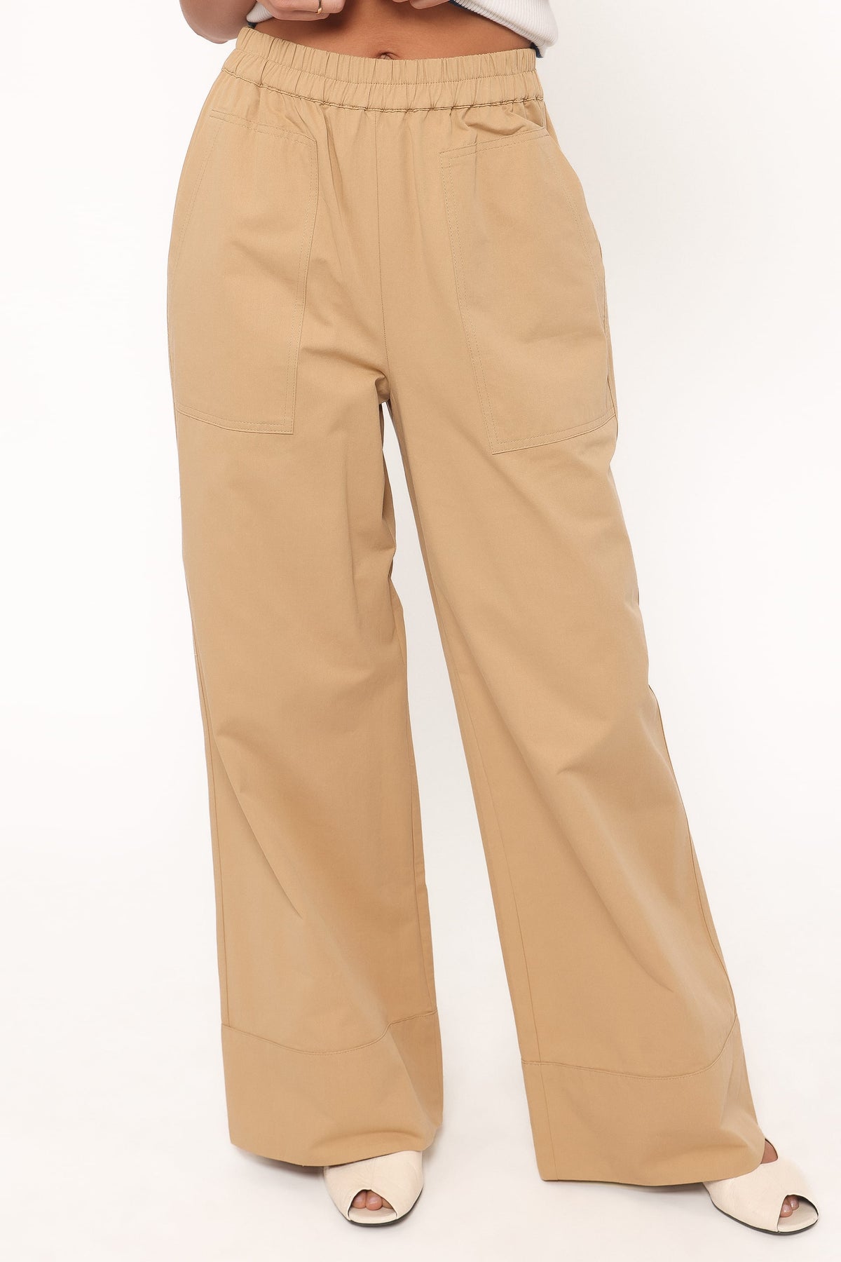 Wide Leg Cropped Pants - Taupe