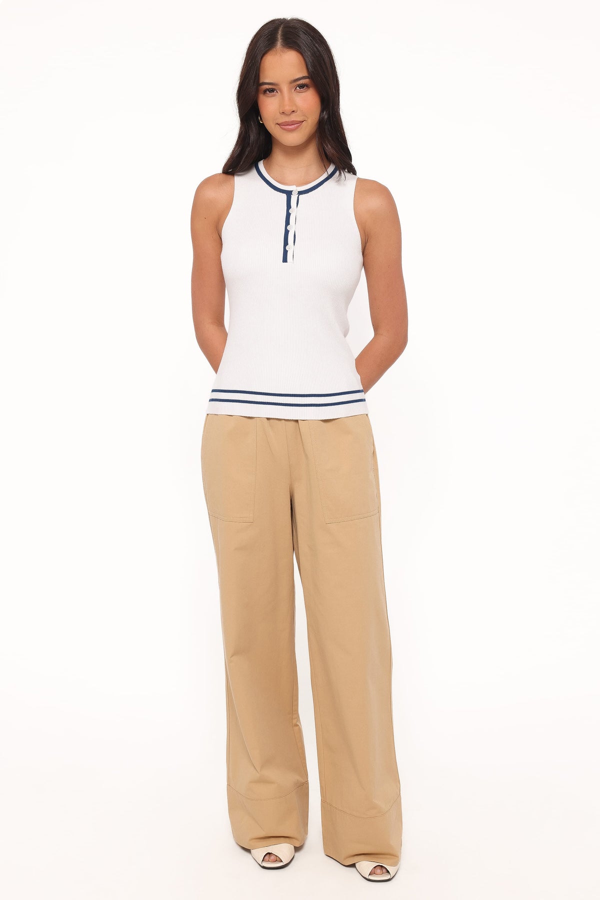 Wide Leg Cropped Pants - Taupe