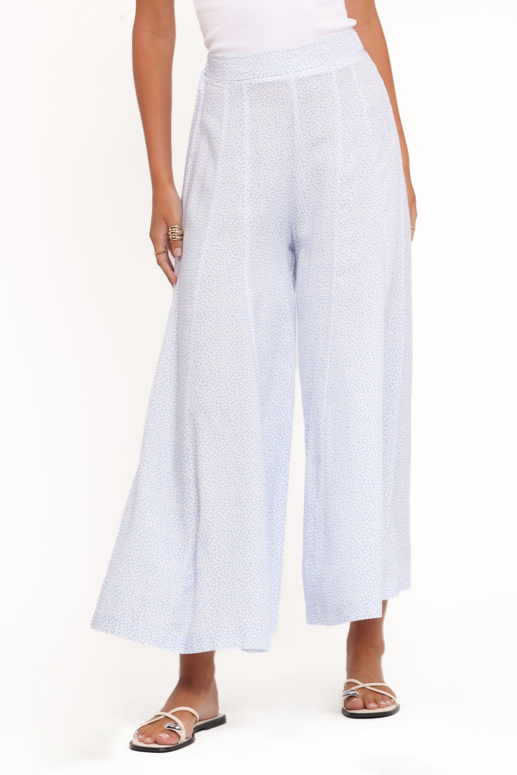 Pantalones de pierna ancha - hojas azul claro