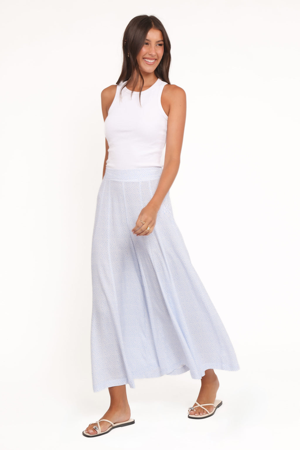 Pantalones de pierna ancha - hojas azul claro
