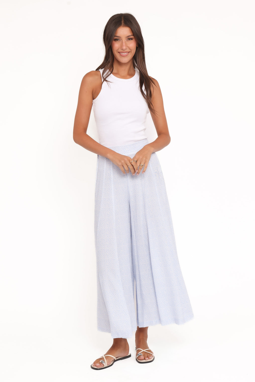 Pantalones de pierna ancha - hojas azul claro