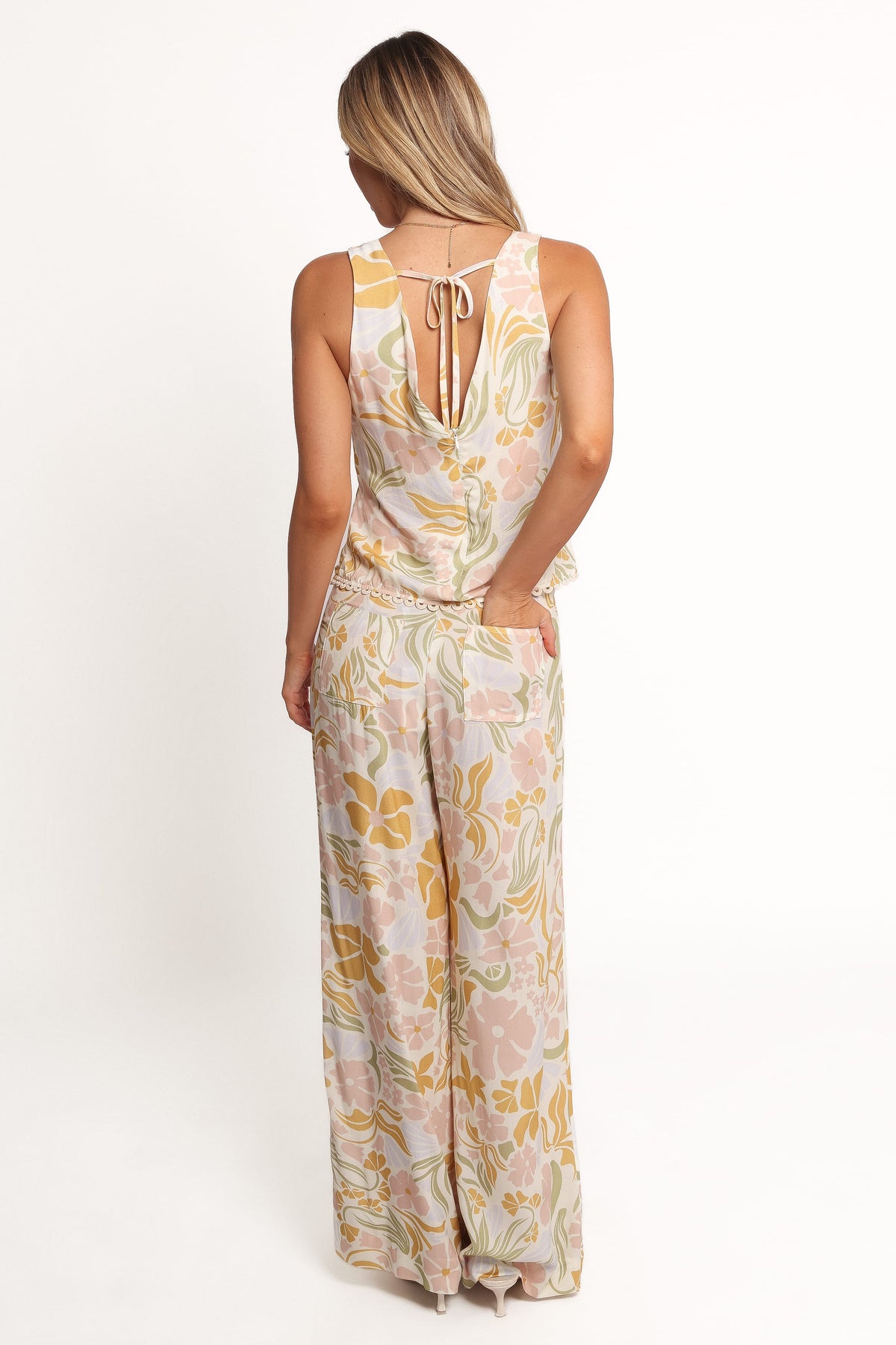 Wide Leg Pants - Floral Scallop Trim
