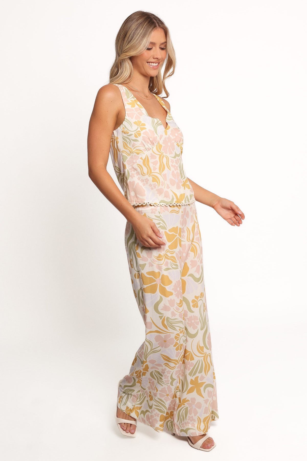 Wide Leg Pants - Floral Scallop Trim
