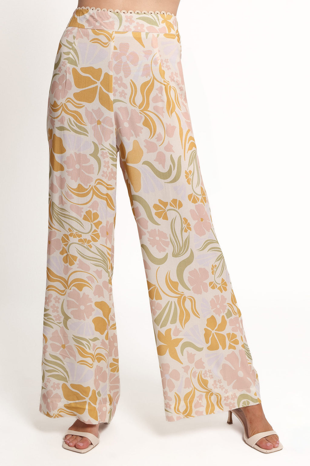 Wide Leg Pants - Floral Scallop Trim