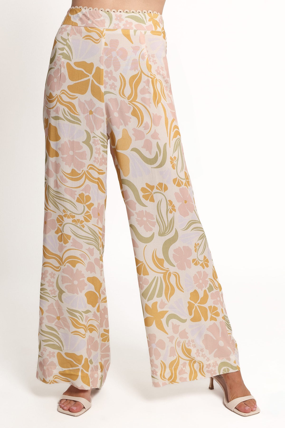 Wide Leg Pants - Floral Scallop Trim