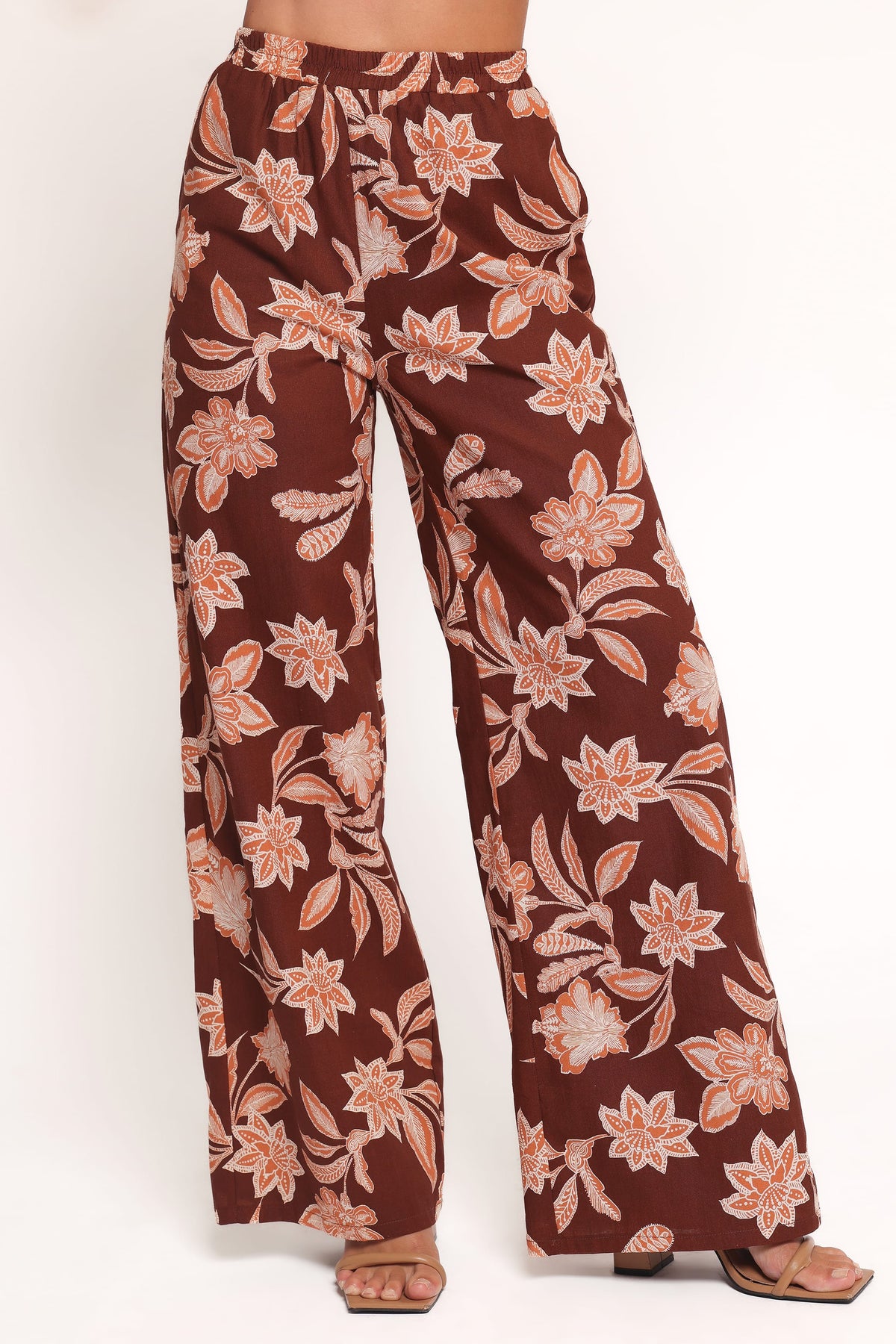 Wide Leg Pants - Orange Floral
