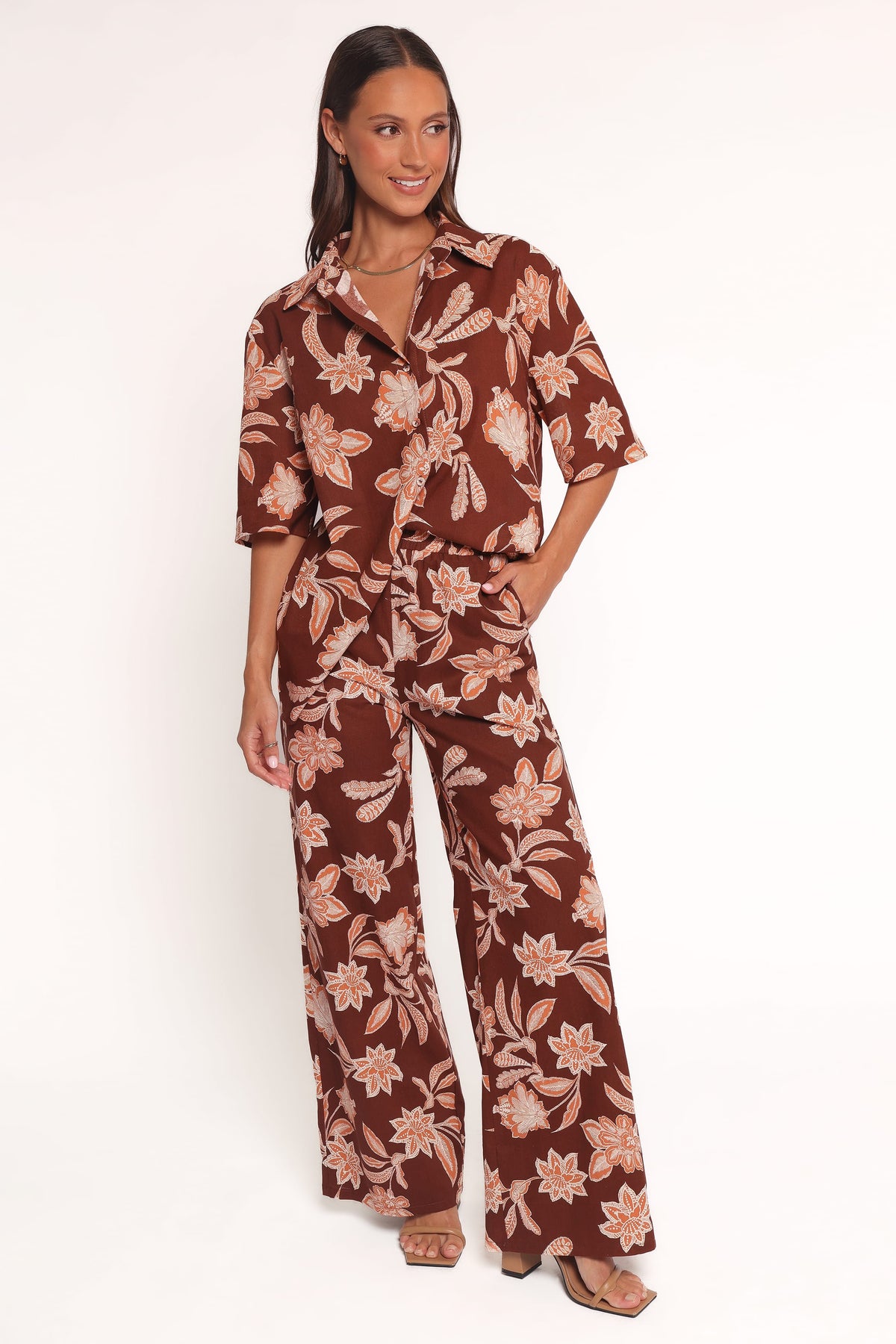 Wide Leg Pants - Orange Floral