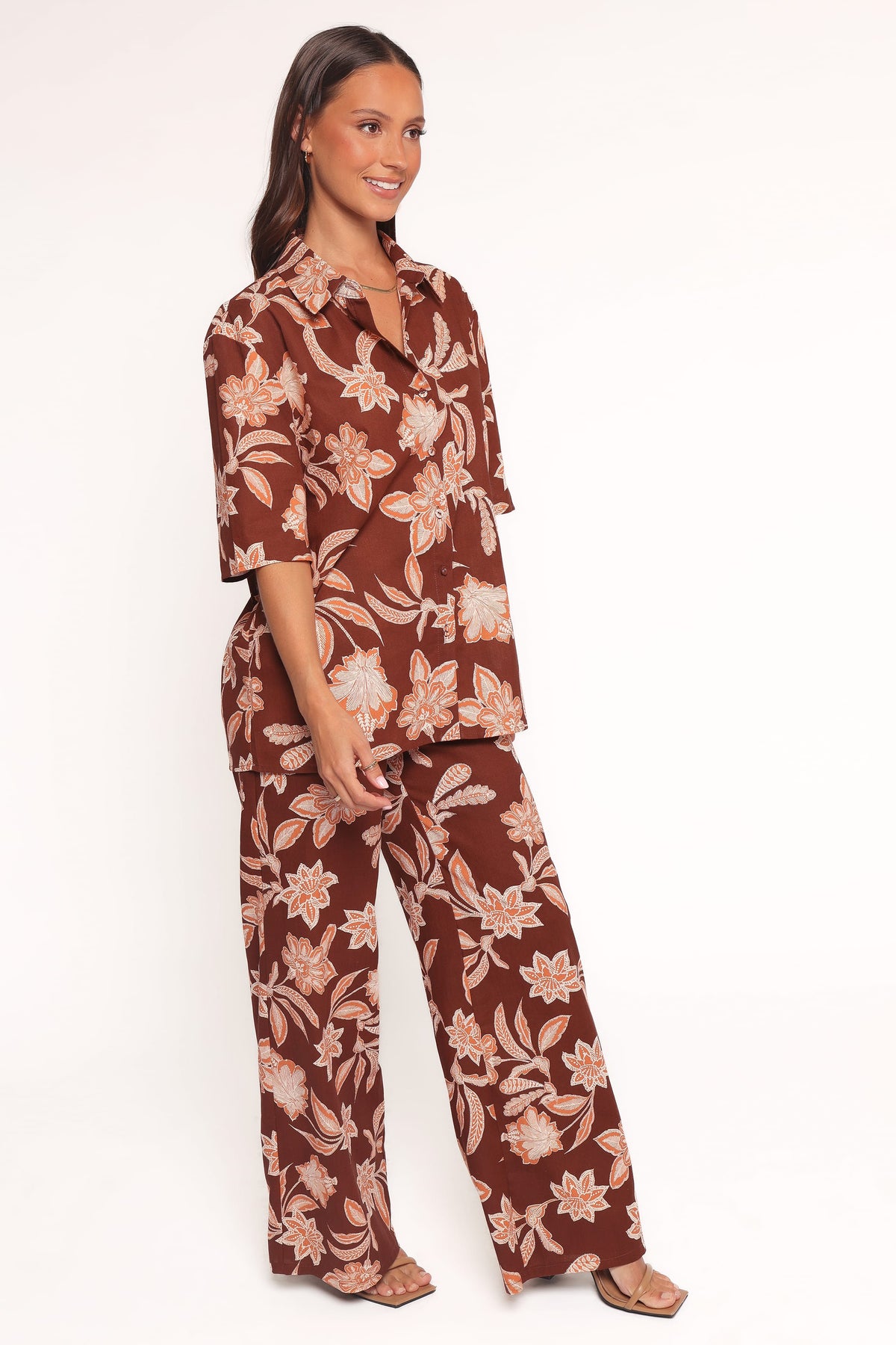 Wide Leg Pants - Orange Floral