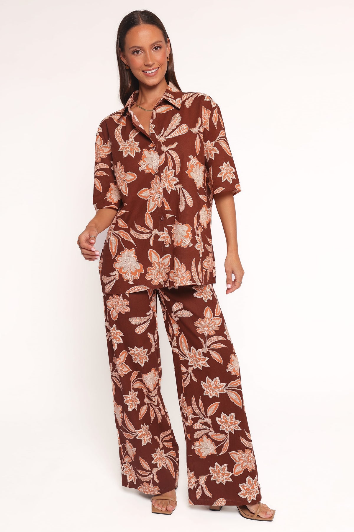 Wide Leg Pants - Orange Floral