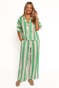 Wide Leg Pants - Green Stripe