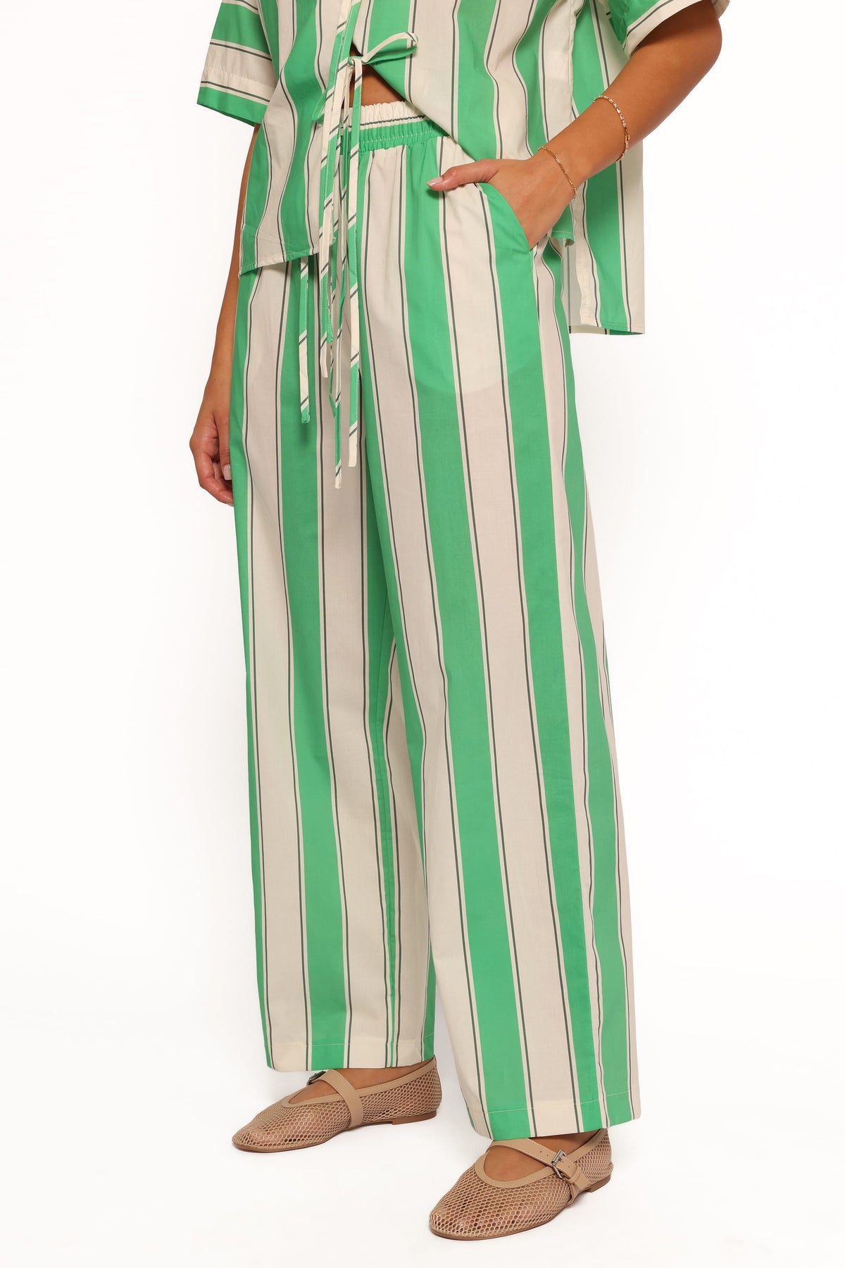 Wide Leg Pants - Green Stripe