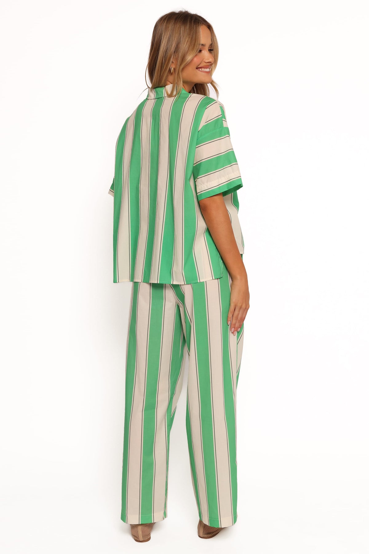 Wide Leg Pants - Green Stripe