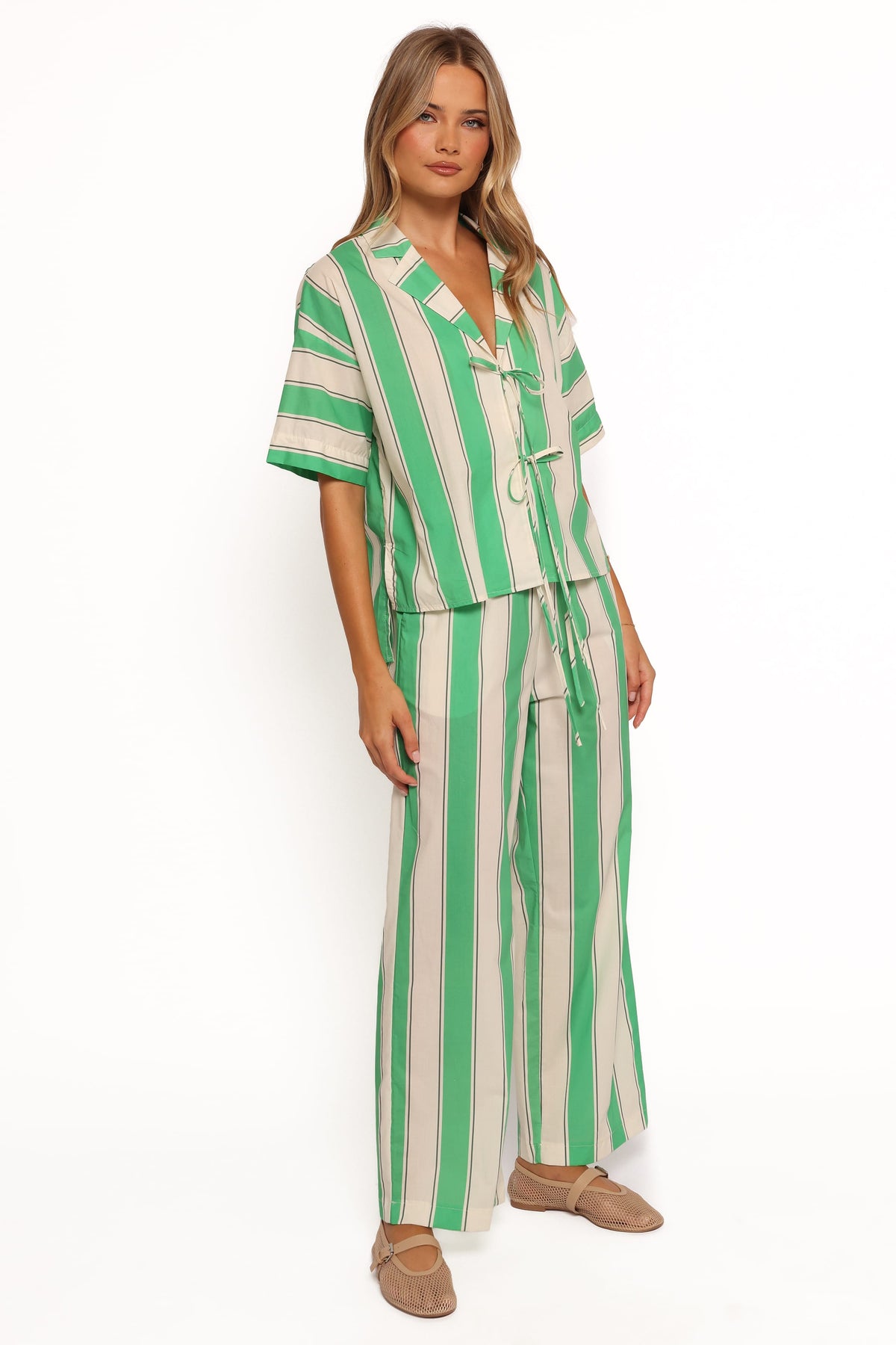 Wide Leg Pants - Green Stripe