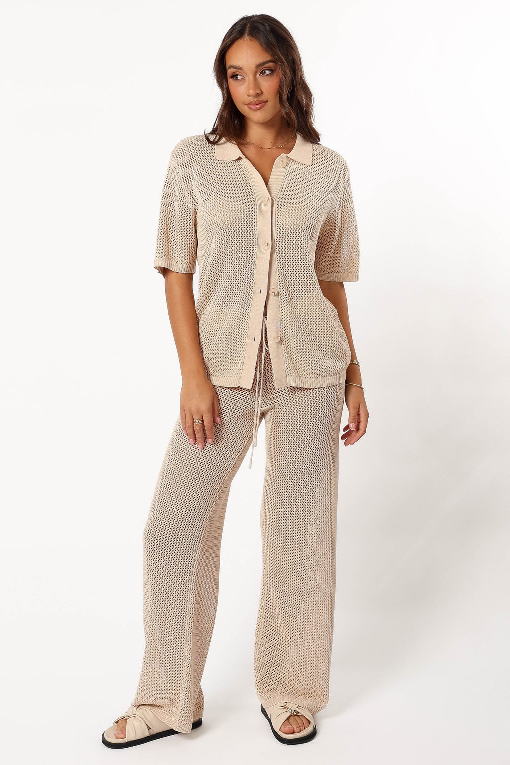 Strickhose mit weitem Bein – Sandfarben