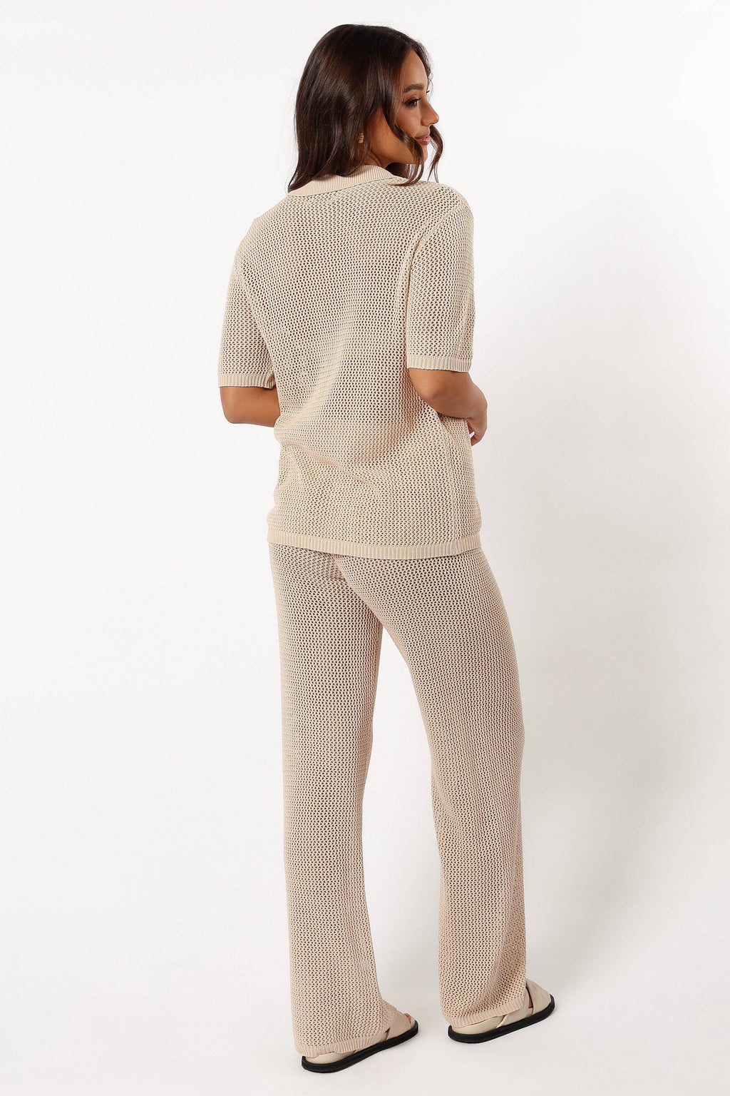 Strickhose mit weitem Bein – Sandfarben