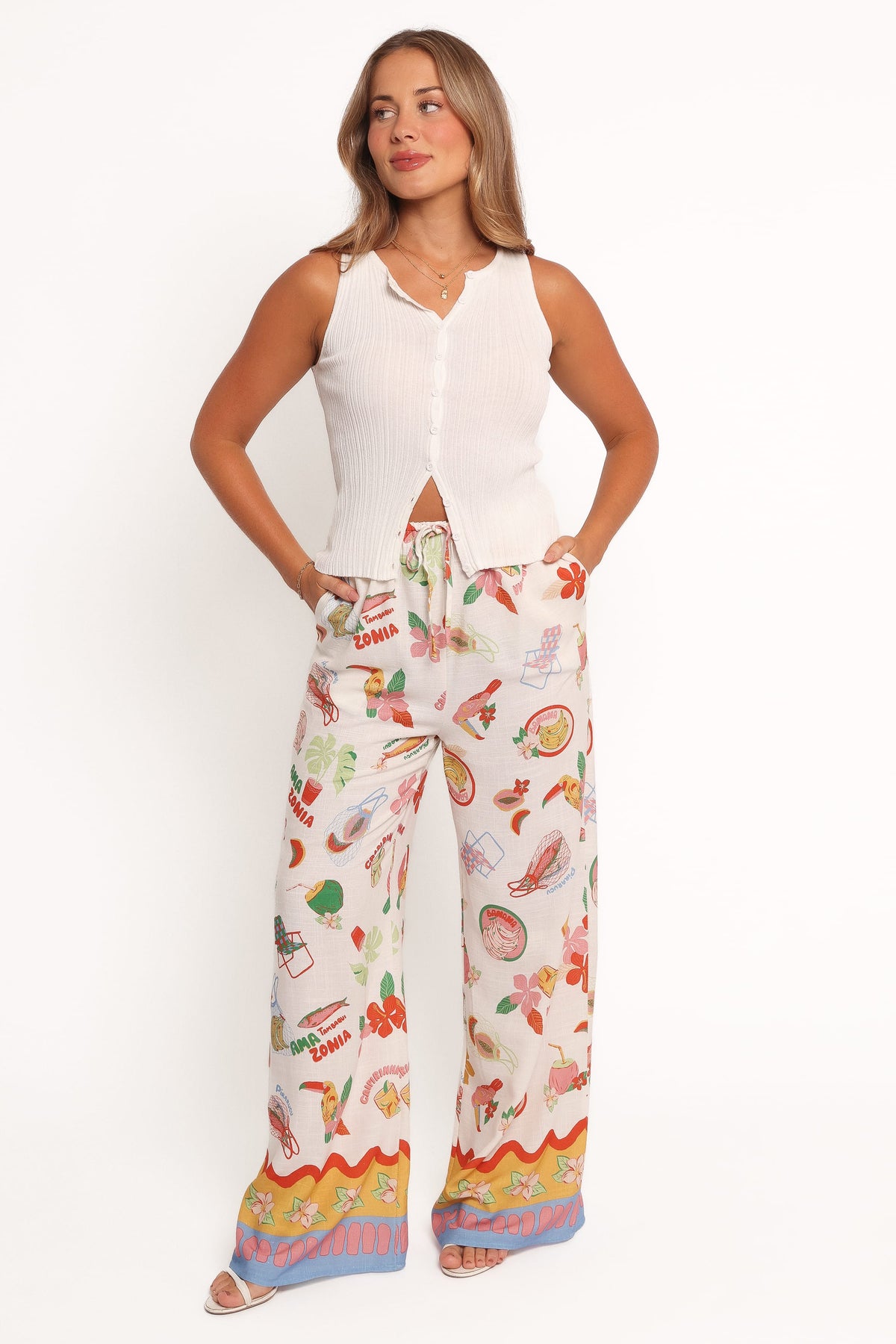 High Waist Pants - Tropical Print