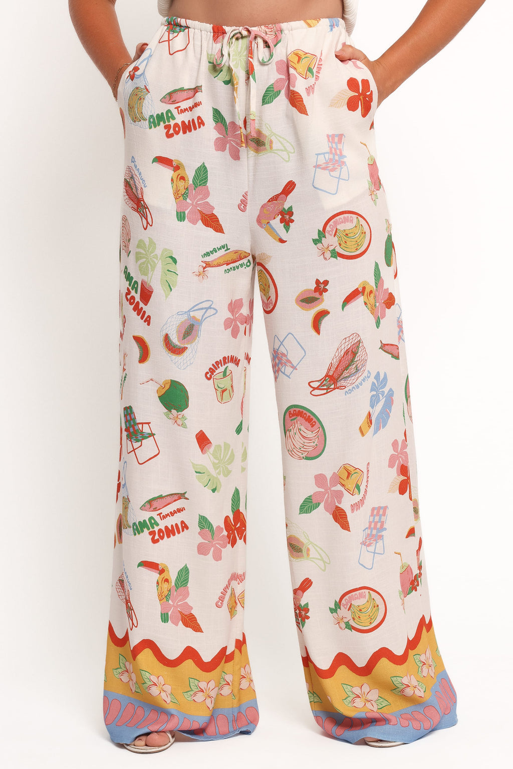High Waist Pants - Tropical Print