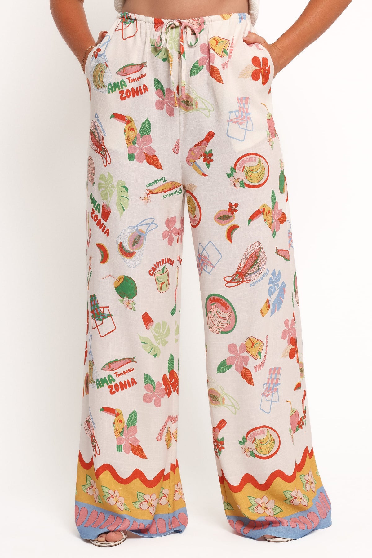 High Waist Pants - Tropical Print