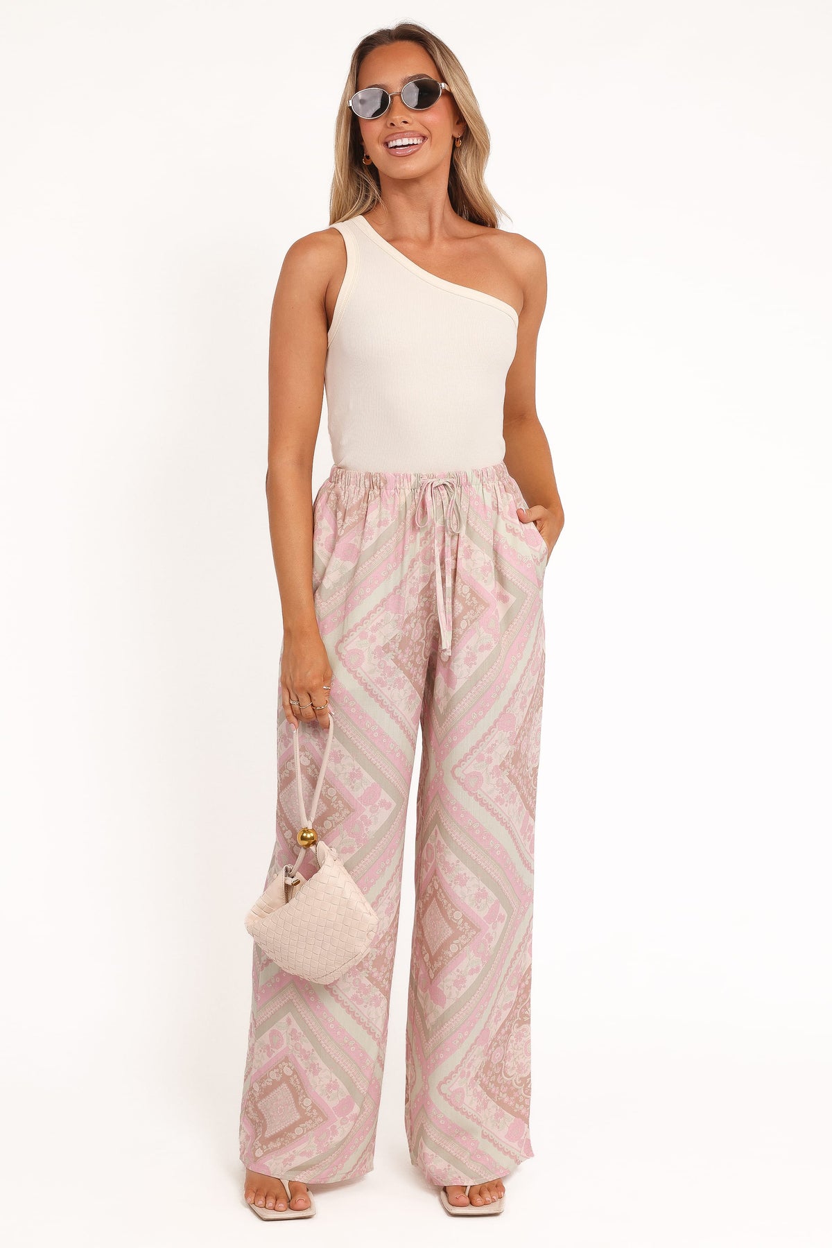 Hose mit weitem Bein – Salbeigrünes Paisleymuster